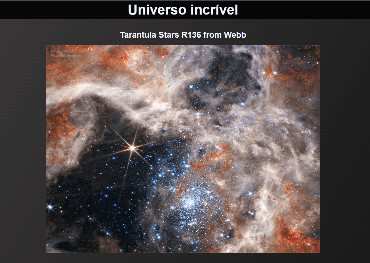 Imagem de um site de fotos da nasa